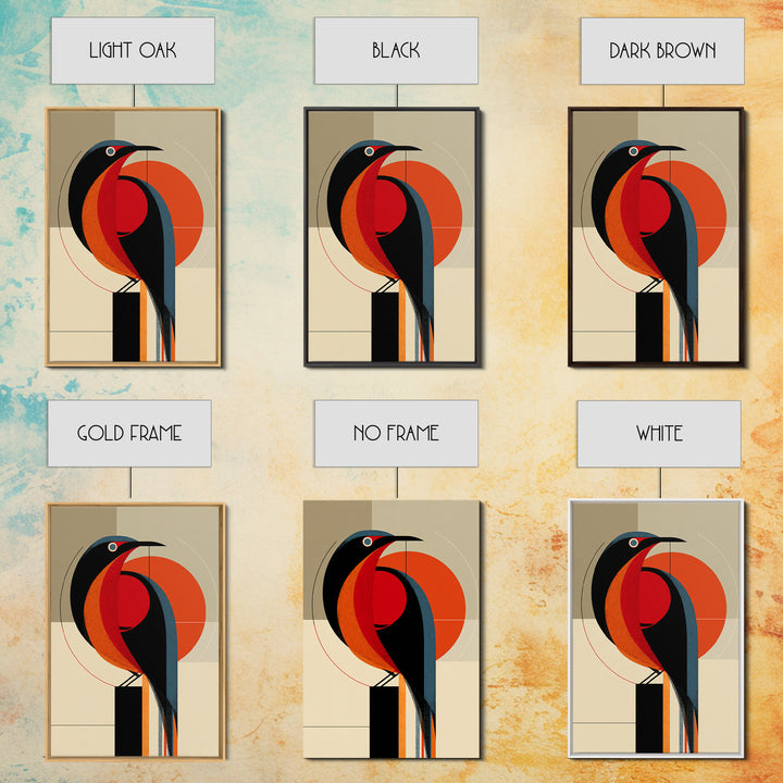 Orange Black Geometric Toucan Framed Canvas Print, Midcentury Modern Wall Art, Atomic Bird Poster, Bold MCM Decor, For Office