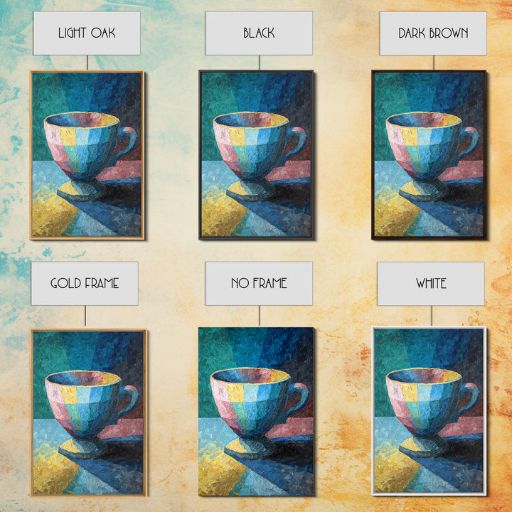 Colorful Teacup Oil Painting Canvas Print, Modern Kitchen Wall Art, Coffee Lover Gift, Vibrant Cafe Decor, Fine Art Print