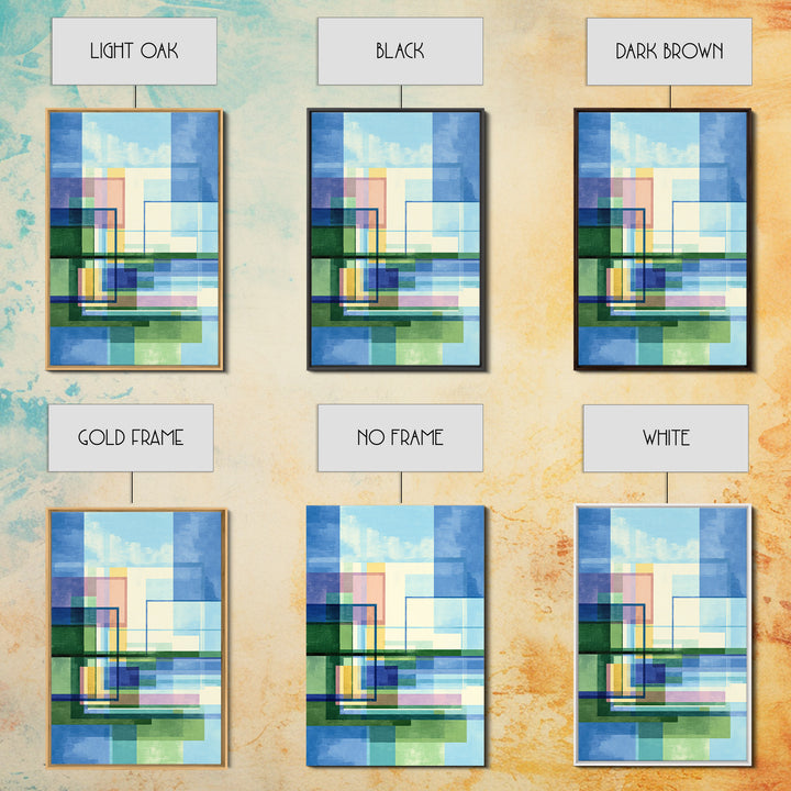 Blue Green Geometric Abstract Wall Art, Modern Art Print, Midcentury Decor, Office Wall Decor, Minimalist Canvas Print, Gift