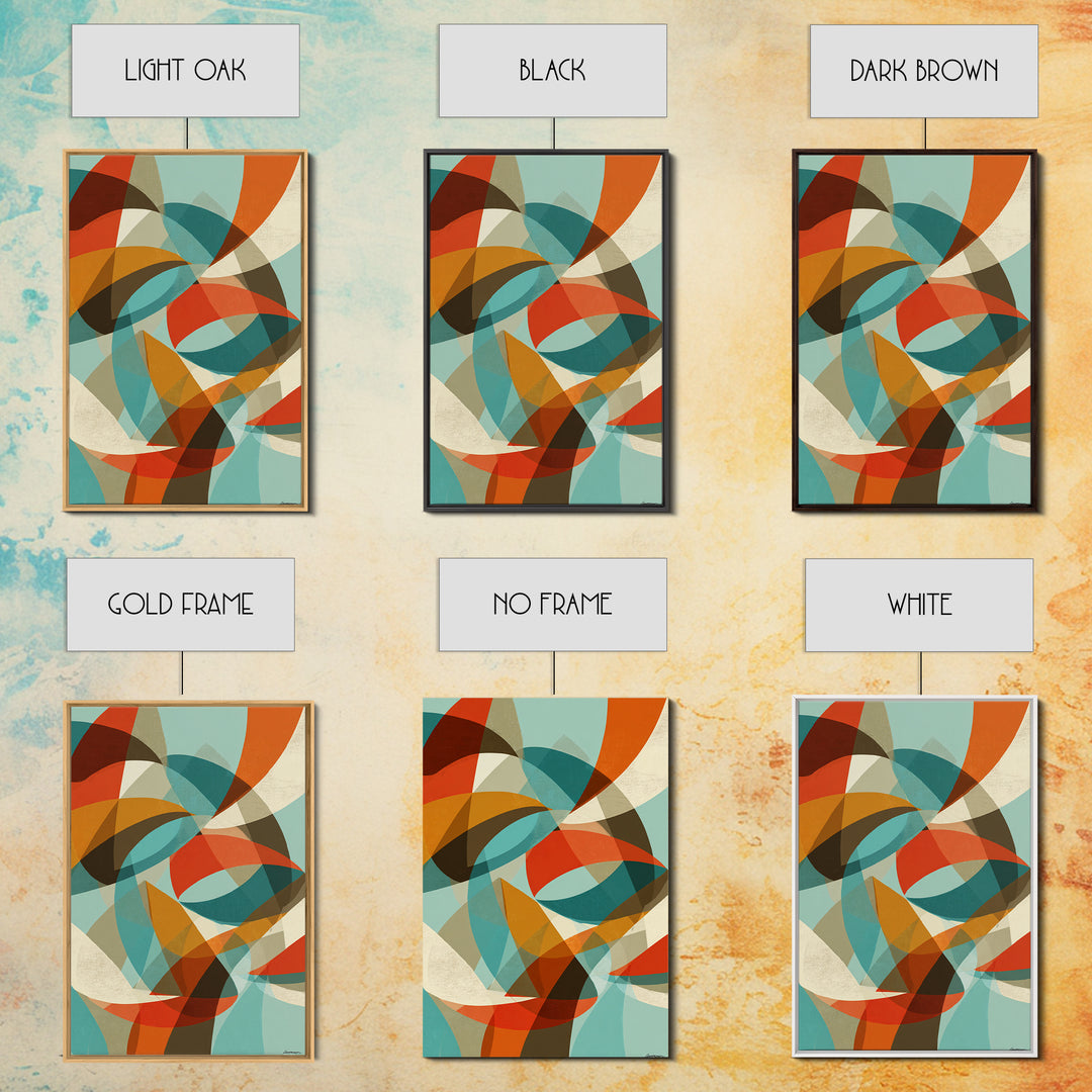 Teal Orange Abstract Curves Canvas Print, Midcentury Modern Wall Art, Geometric MCM Decor, Retro Living Room Artwork, Home Decor