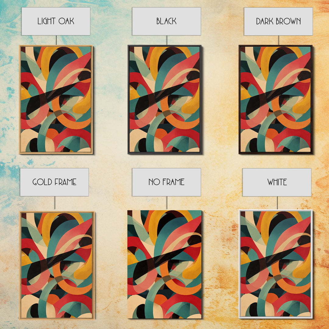 Bold Looping Arches Framed Canvas Print, Midcentury Modern Wall Art, Colorful Geometric MCM Decor, Retro Abstract Poster