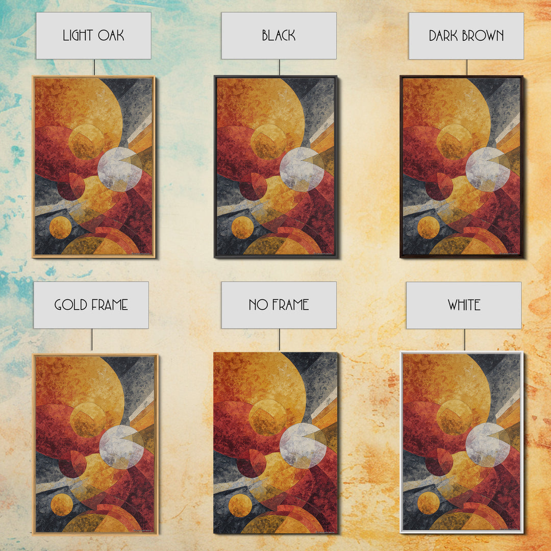 Orange Red Cosmic Circles Canvas Print, Midcentury Modern Wall Art, Atomic Abstract Space Decor, Retro Home Office Poster