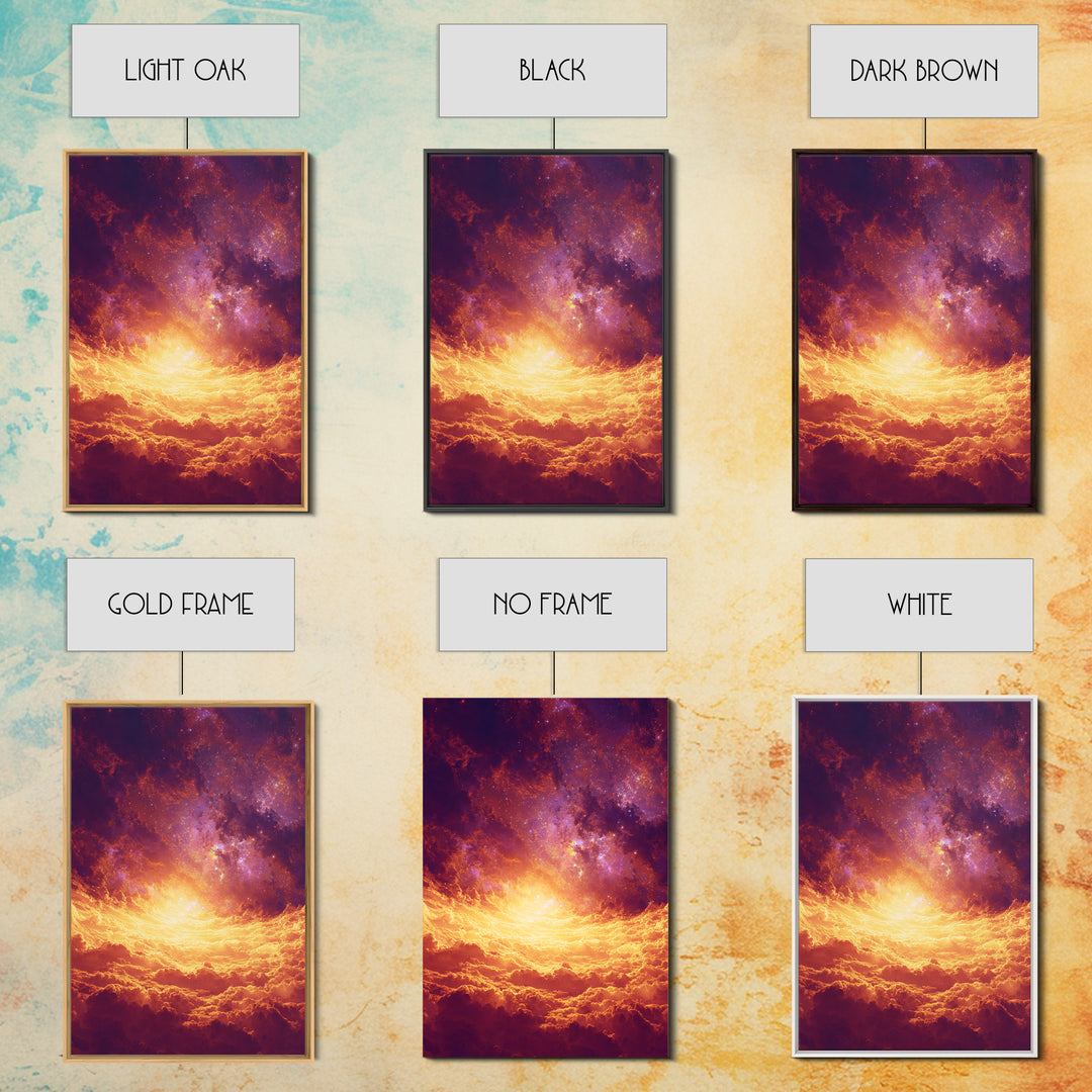Fiery Celestial Cloudscape Canvas Print, Spiritual Wall Art, Galaxy Sky Poster, Orange Purple Modern Home Decor Gift, Bedroom Art