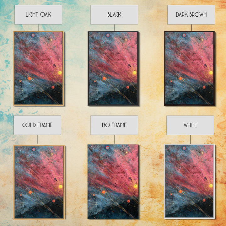 Pink Blue Star Map Canvas Print, Modern Abstract Art, Cosmic Retro Poster, Office Wall Decor, Galaxy Living Room Artwork