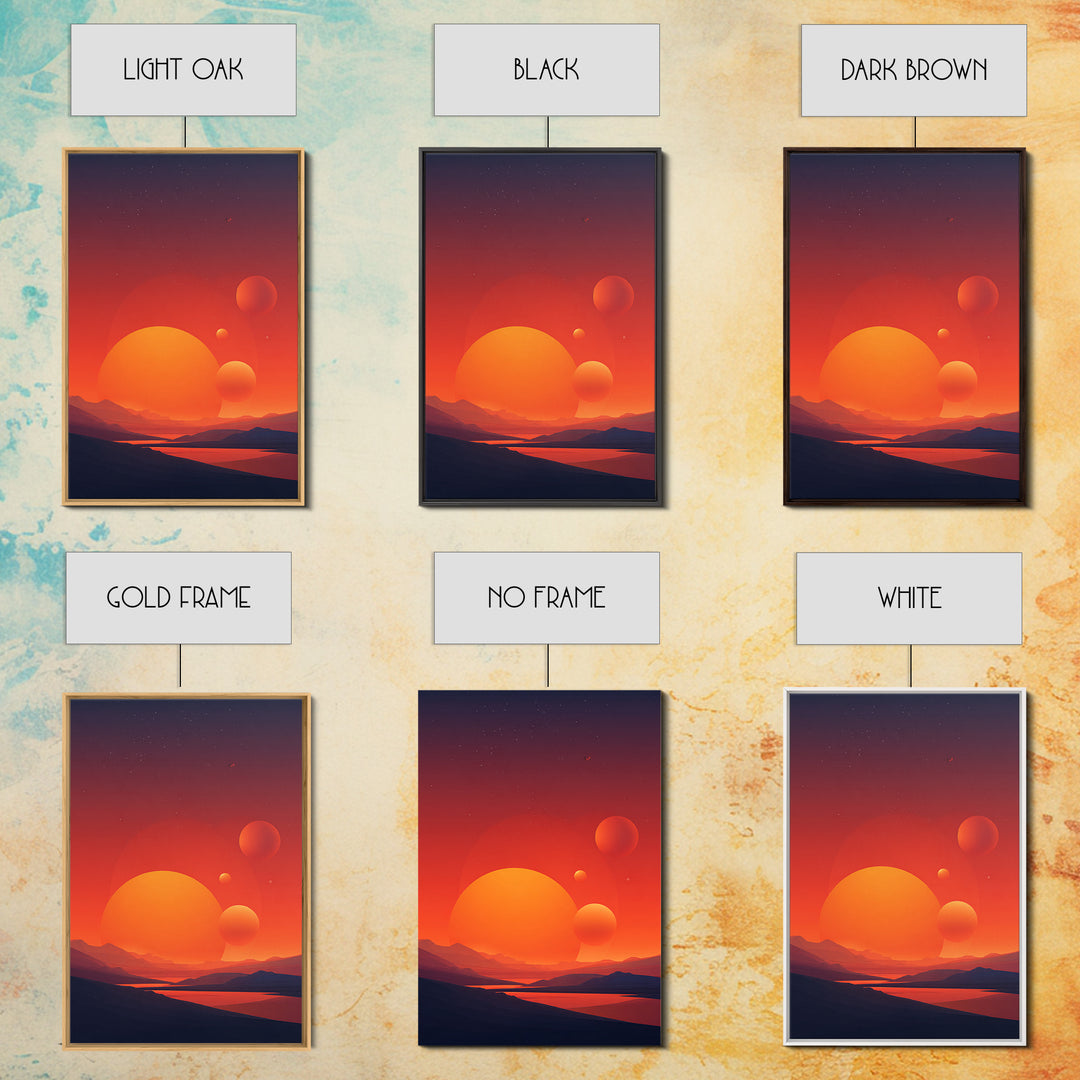 Orange Planet Desert Sunset Wall Art, Retro Sci Fi Poster, Midcentury Modern Decor, Space Landscape, Living Room Art Print