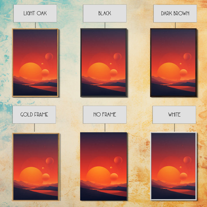 Orange Planet Desert Sunset Wall Art, Retro Sci Fi Poster, Midcentury Modern Decor, Space Landscape, Living Room Art Print