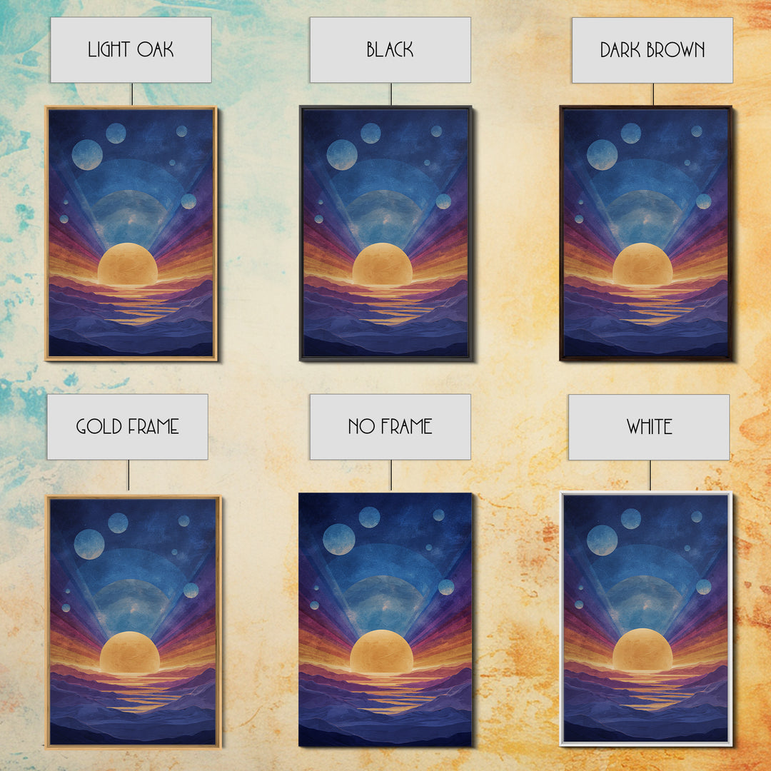 Blue Alien Sunrise Landscape Canvas Print, Modern Abstract Art, Retro Space Poster, Scenic Wall Decor, Bedroom Art Prints