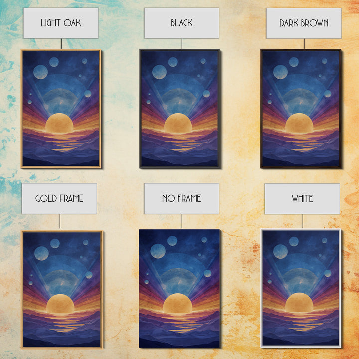 Blue Alien Sunrise Landscape Canvas Print, Modern Abstract Art, Retro Space Poster, Scenic Wall Decor, Bedroom Art Prints