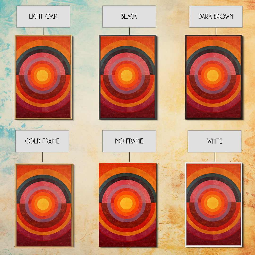 Orange Concentric Circle Wall Art, Midcentury Modern Art, Bauhaus Geometric Poster, Retro Home Decor, Large Abstract Print