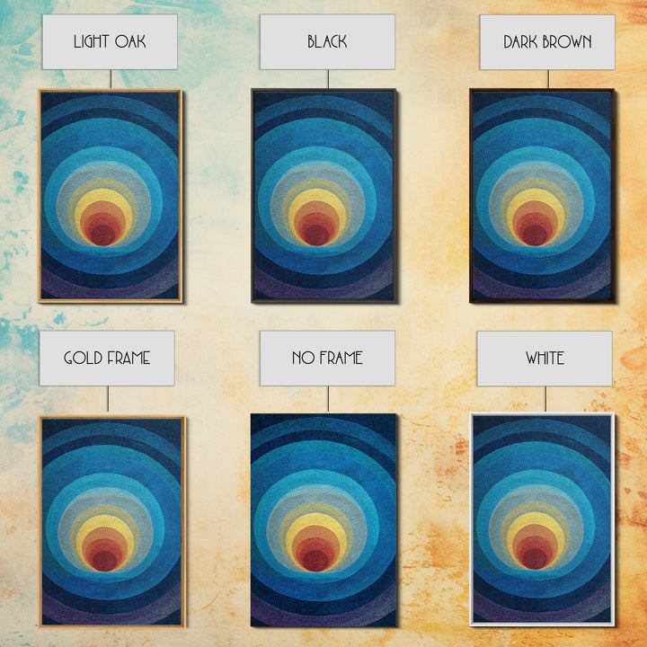 Blue Concentric Circles Canvas Print, Modern Geometric Art, Minimalist Wall Decor, Midcentury Abstract Poster, Office Art