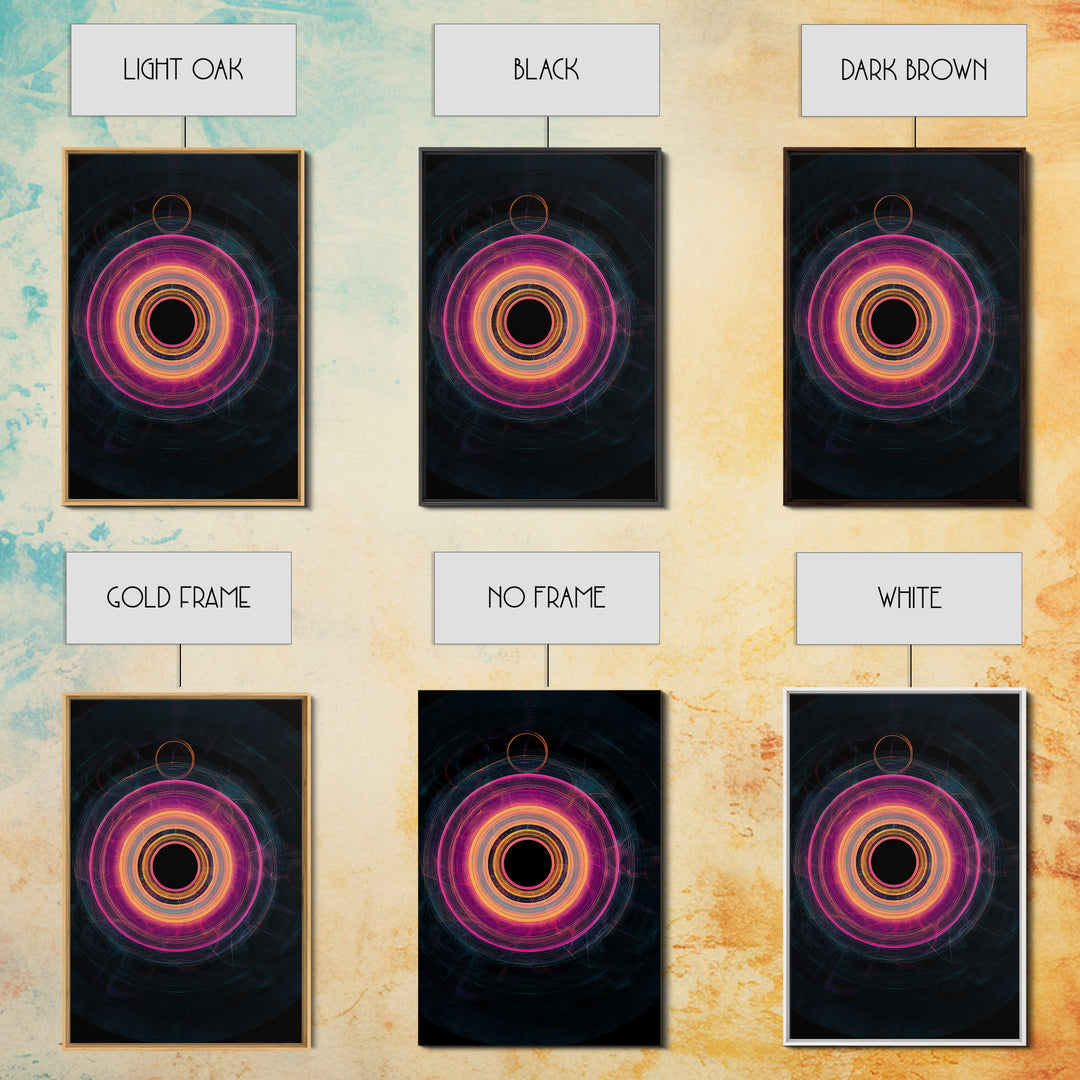 Neon Magenta Orbit Rings Canvas Print, Futuristic Geometric Abstract, Space Abstract Art, Modern Wall Art For Office Decor