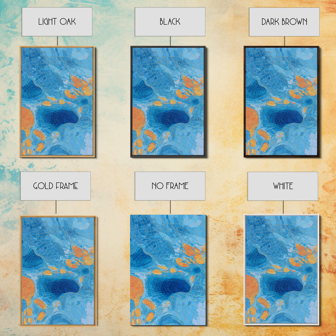 Blue Orange Warped Mosaic Grid Canvas Print, Modern Abstract Art, Op Art Wall Decor, Geometric Wall Art For Living Room Decor