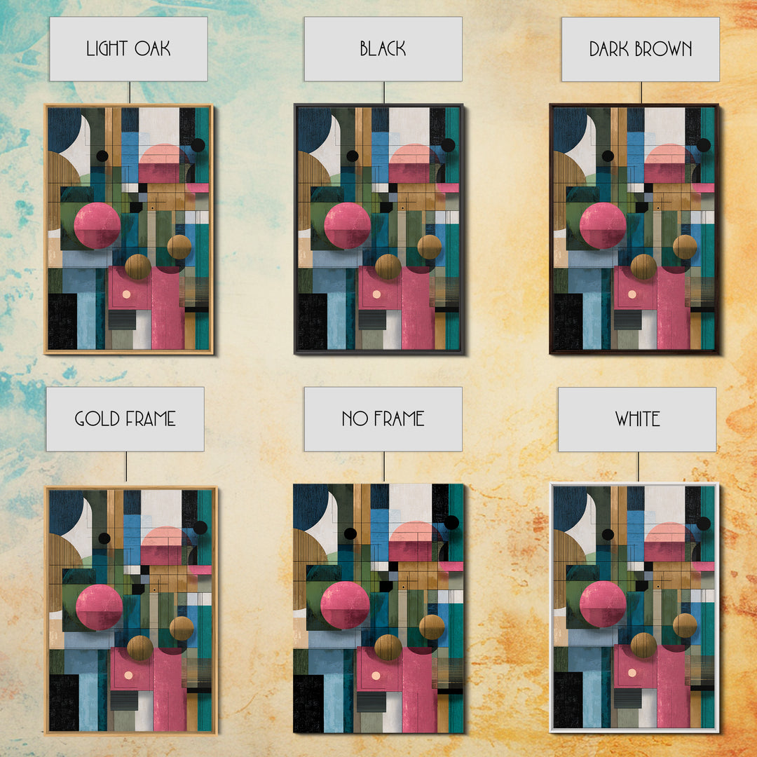 Teal Pink Geometric Architectural Collage Wall Art, Midcentury Modern Print, Bauhaus Abstract Decor, Colorful Home Office Art