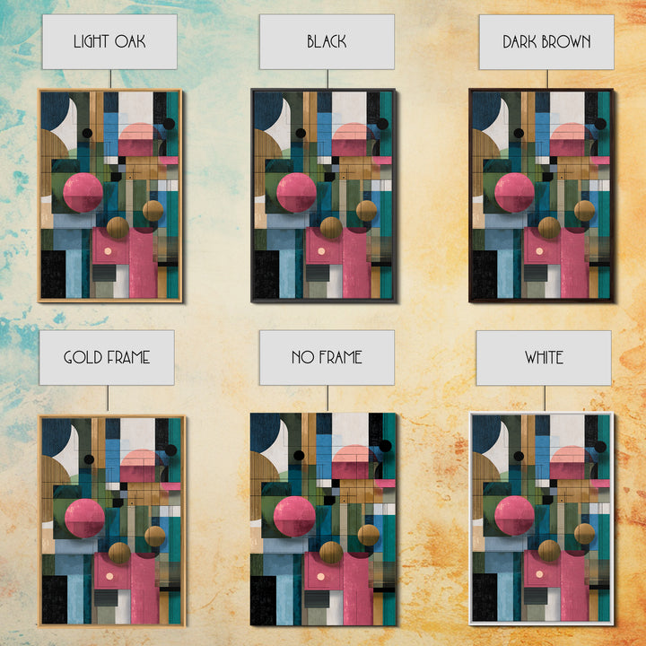Teal Pink Geometric Architectural Collage Wall Art, Midcentury Modern Print, Bauhaus Abstract Decor, Colorful Home Office Art