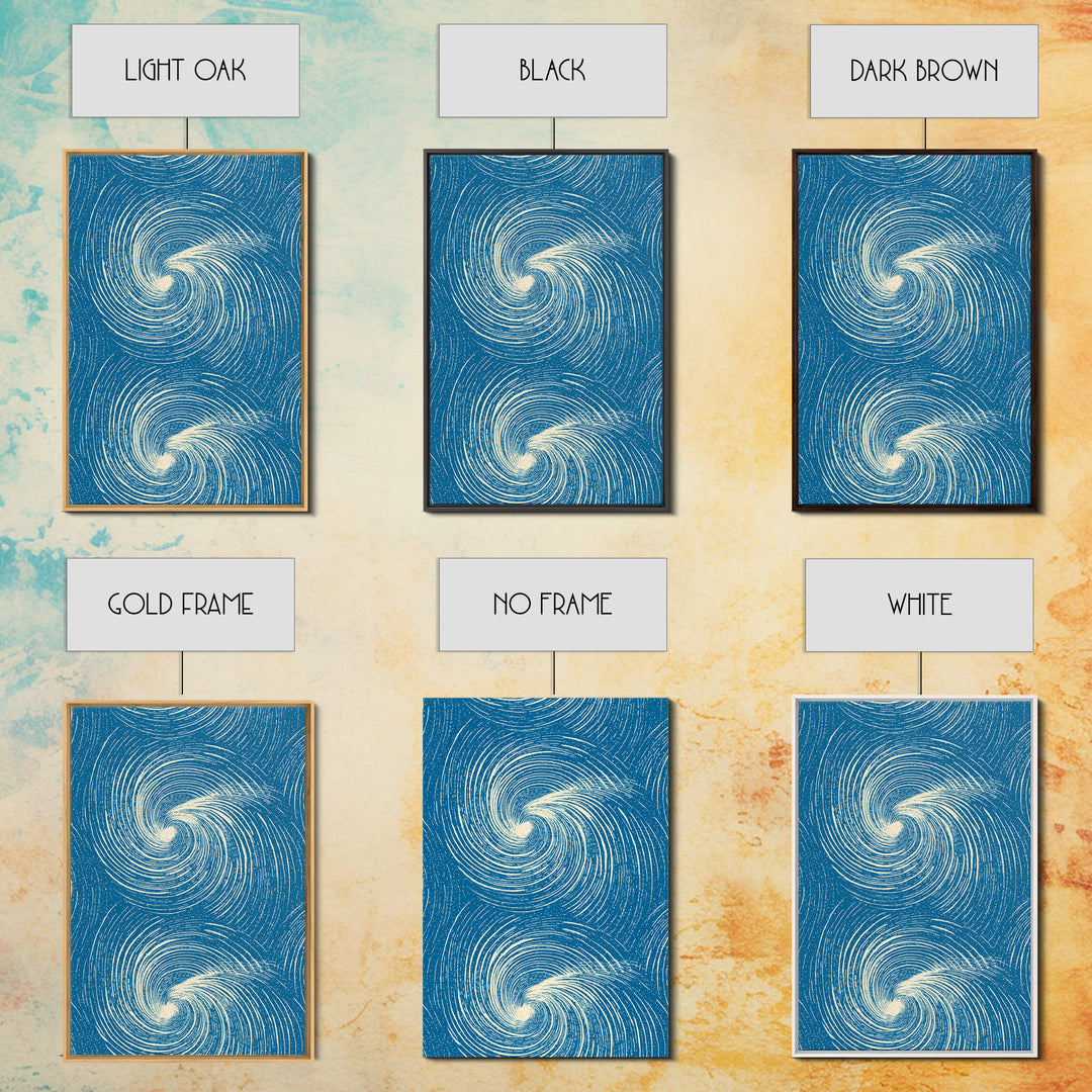 Teal Cream Double Spiral Wave Abstract Canvas Print, Retro Modern Wall Art, Coastal Geometric Poster, Blue Living Room Decor
