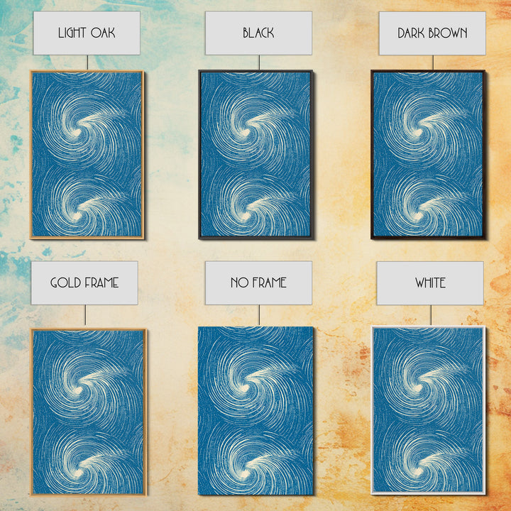 Teal Cream Double Spiral Wave Abstract Canvas Print, Retro Modern Wall Art, Coastal Geometric Poster, Blue Living Room Decor