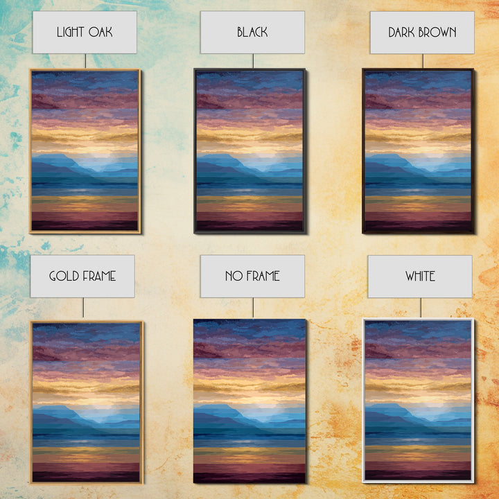 Pastel Mountain Sunset Wall Art, Serene Lake Landscape Canvas Print, Modern Coastal Decor, Colorful Living Room Art Poster