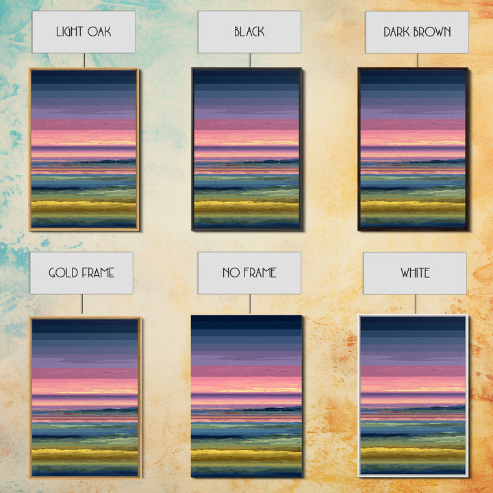 Pink Coastal Marsh Sunset Wall Art, Midcentury Modern Art Print, Colorful Landscape Poster, Bedroom Decor Canvas Print Gift