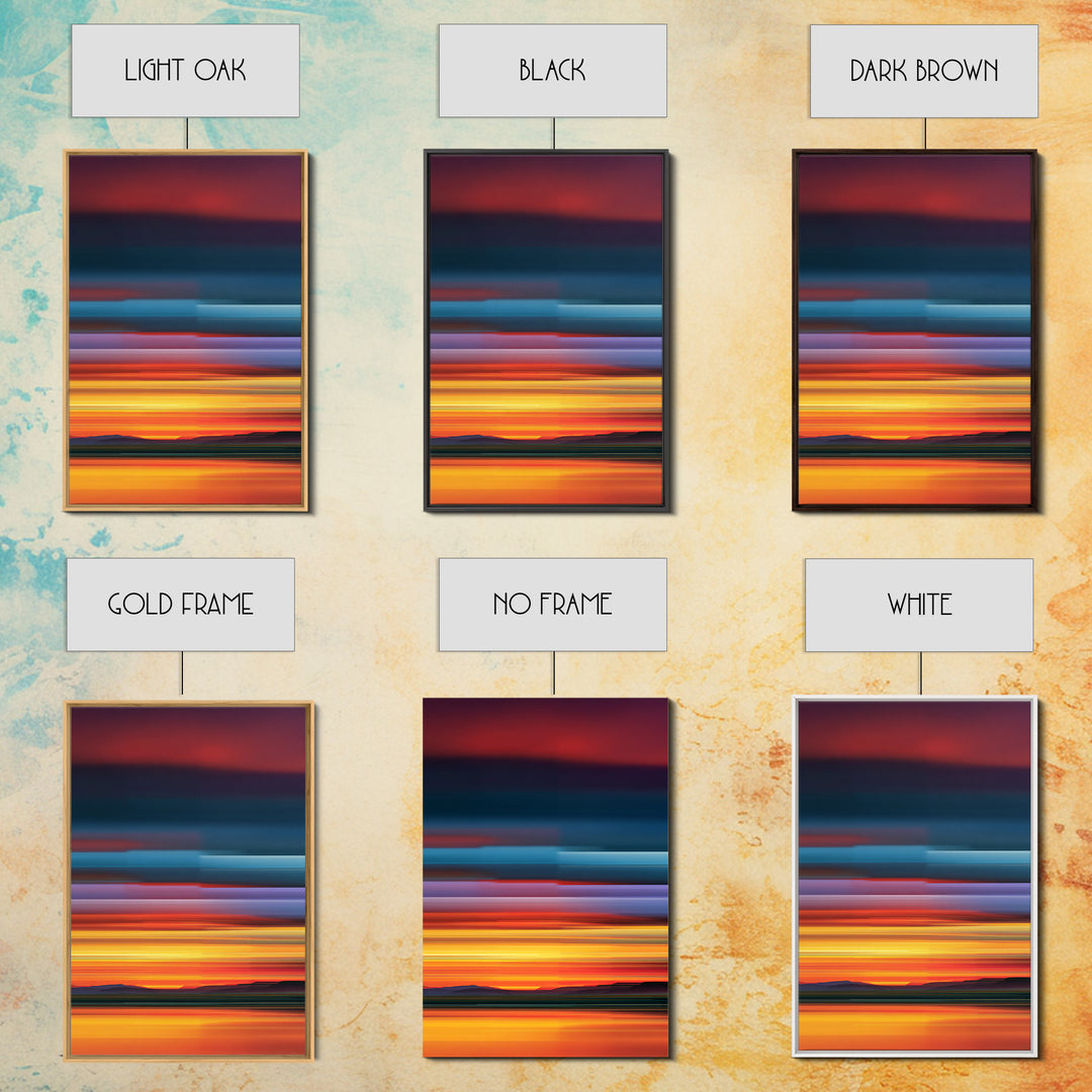 Fiery Desert Sunset Wall Art, Orange Red Horizon Canvas Print, Retro Modern Landscape Poster, Bold Living Room Decor Prints