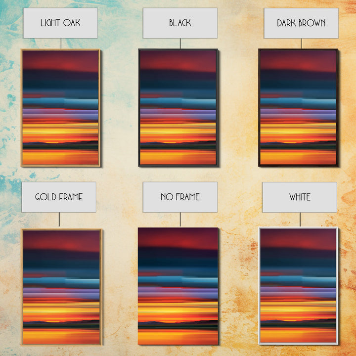 Fiery Desert Sunset Wall Art, Orange Red Horizon Canvas Print, Retro Modern Landscape Poster, Bold Living Room Decor Prints