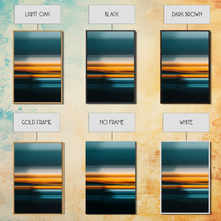 Teal Orange Seascape Sunset Wall Art, Moody Abstract Canvas Print, Modern Coastal Landscape Decor, Large Bedroom Art Print