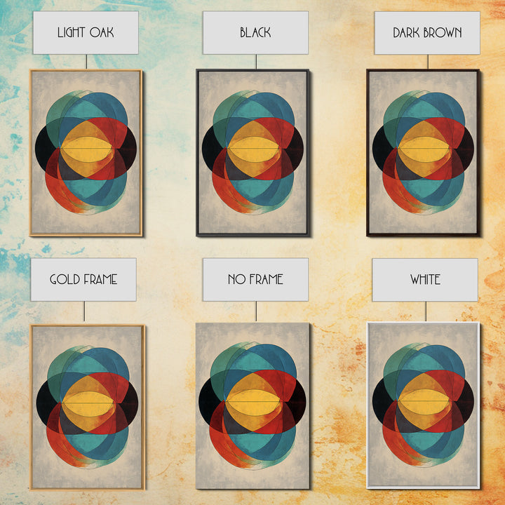 Overlapping Circles Geometric Wall Art, Midcentury Modern Abstract Canvas Print, Bauhaus Style Colorful Home Decor Poster