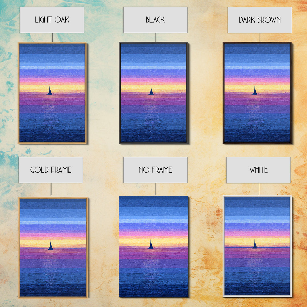 Vivid Sunset Sailboat Horizon Canvas Print, Blue Pink Coastal Wall Art, Modern Art Print, Ocean Landscape Home Decor Poster