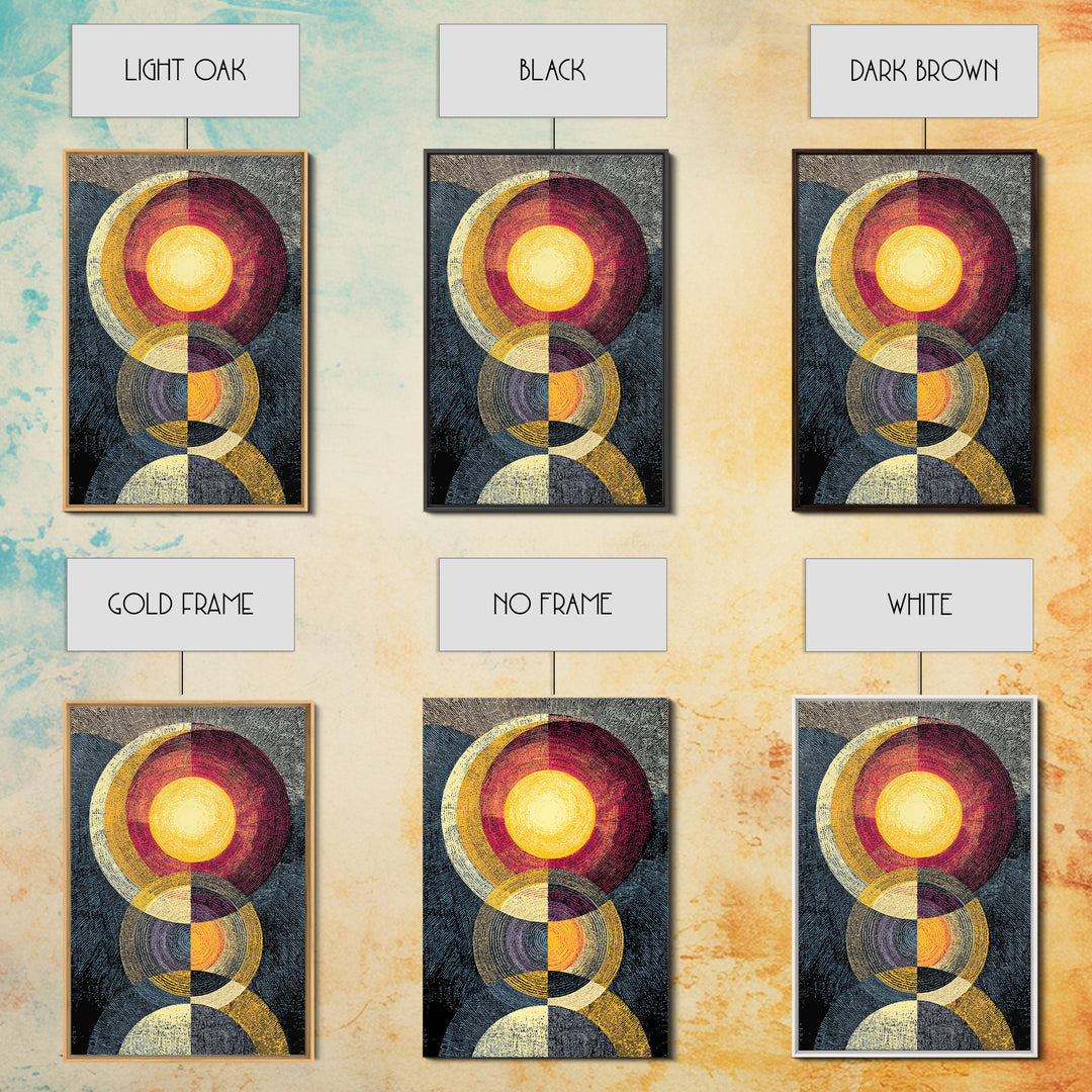 Stacked Solar Circle Geometric Wall Art, Midcentury Modern Abstract Art Print, Bauhaus Inspired Canvas Print, Retro Decor