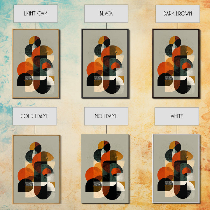 Orange Teal Midcentury Geometric Abstract Canvas Print, Modern Wall Art, Bauhaus Shapes, Retro MCM Home Decor Poster Gift