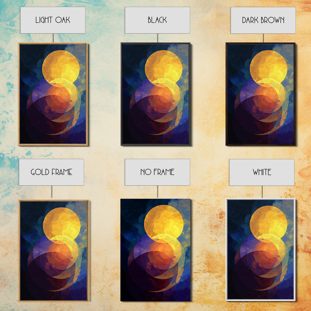 Golden Celestial Circles Abstract Wall Art, Midcentury Modern Art Print, Retro Geometric Decor, Blue Orange MCM Home Decor