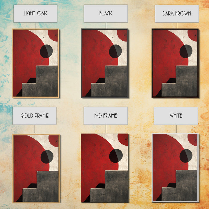 Red Sun Architectural Shapes Wall Art, Midcentury Modern Abstract Print, Bauhaus Poster, Minimalist Geometric Home Decor
