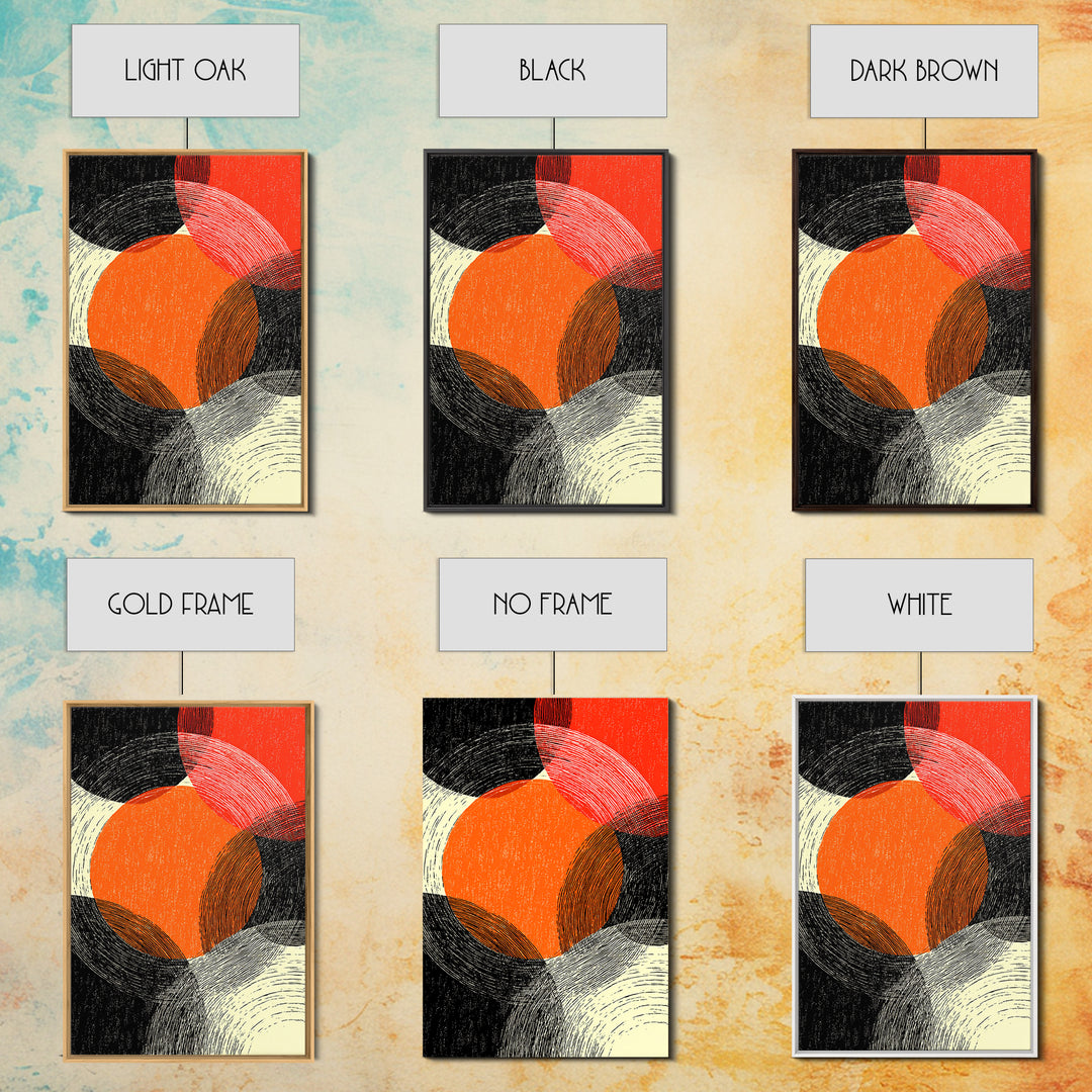 Orange Red Linear Circles Canvas Print, Midcentury Abstract Art, Retro Geometric Wall Decor, Bold Modern MCM Poster, Home Decor