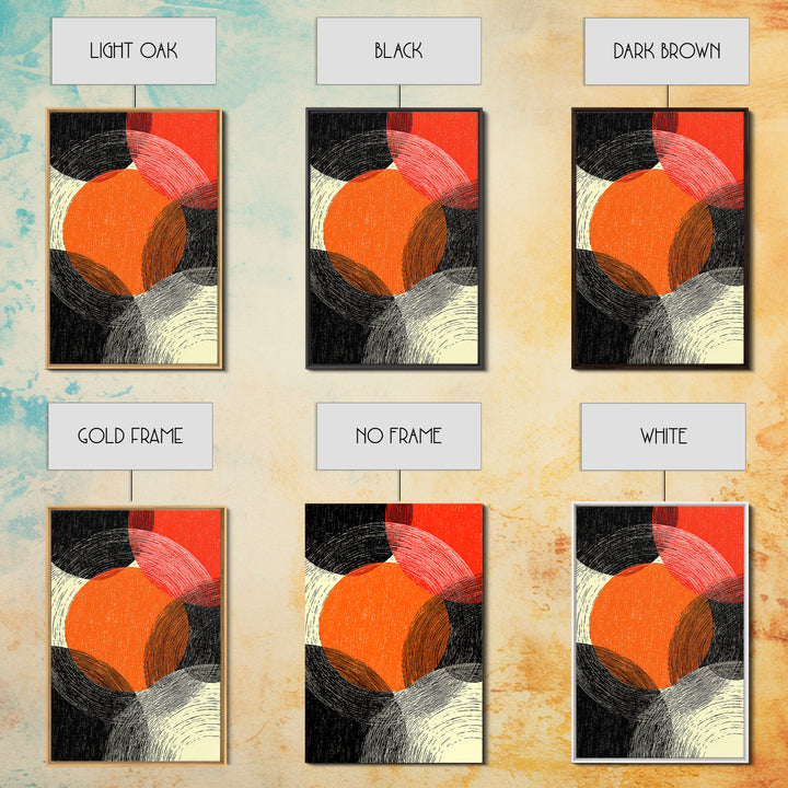 Orange Red Linear Circles Canvas Print, Midcentury Abstract Art, Retro Geometric Wall Decor, Bold Modern MCM Poster, Home Decor