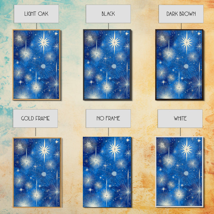 Blue Atomic Starburst Sky Wall Art, Midcentury Modern Celestial Print, Retro Space Poster, Minimalist MCM Home Decor, Blue And White