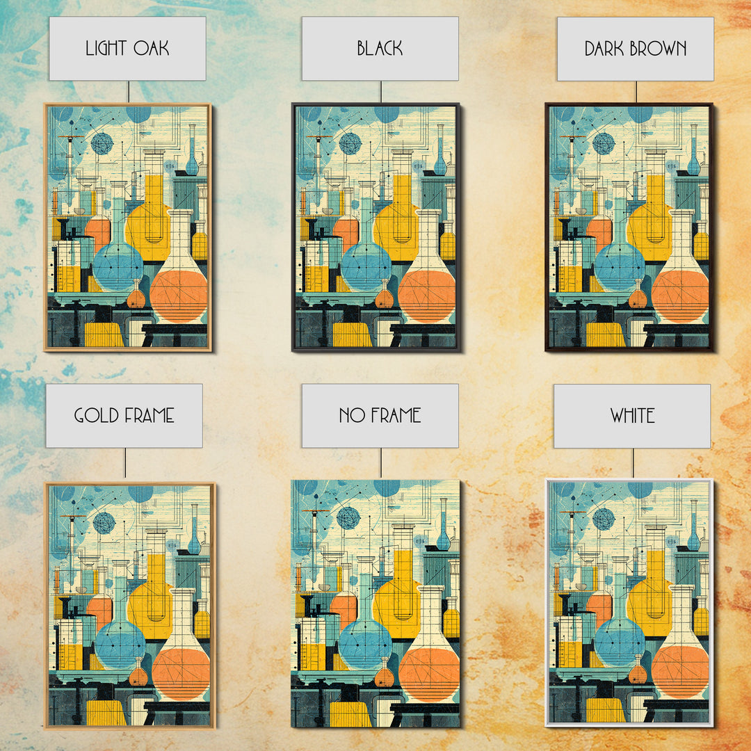 Retro Science Laboratory Glassware Wall Art, Midcentury Modern Art Print, Chemistry Poster, Atomic Office Decor, MCM Decor