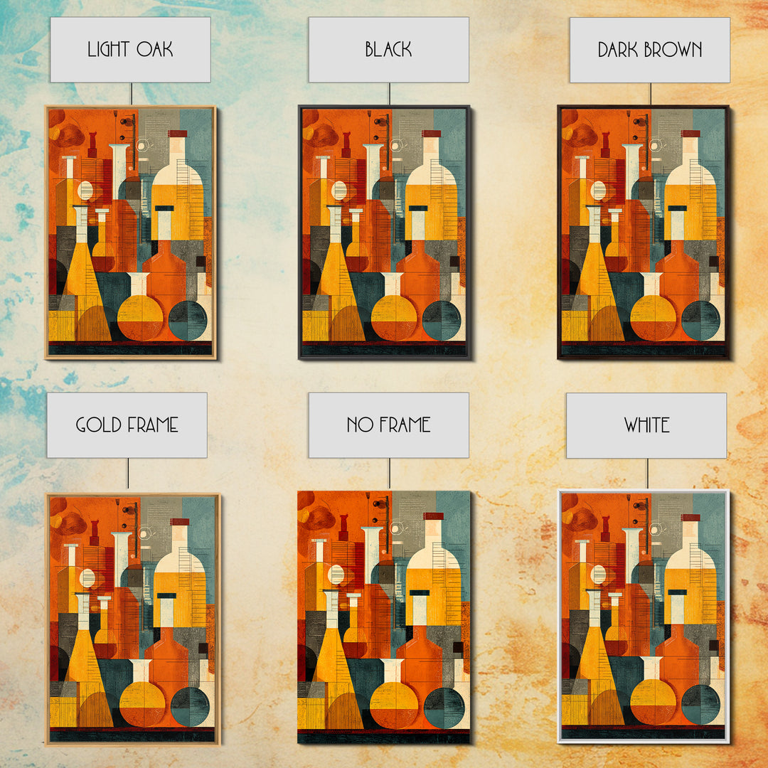 Abstract Chemistry Bottles Wall Art, Midcentury Modern Canvas Print, Atomic Science Poster, Orange Teal Office Decor, MCM Decor