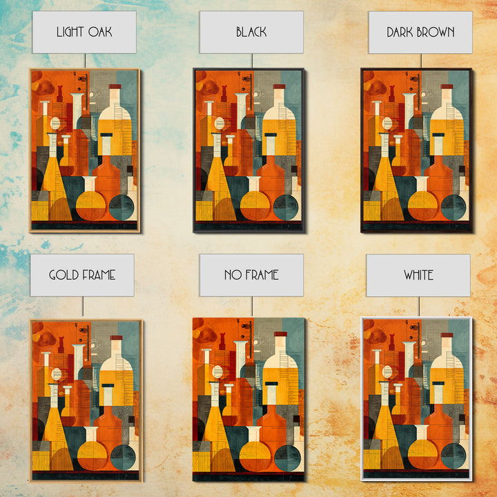 Abstract Chemistry Bottles Wall Art, Midcentury Modern Canvas Print, Atomic Science Poster, Orange Teal Office Decor, MCM Decor