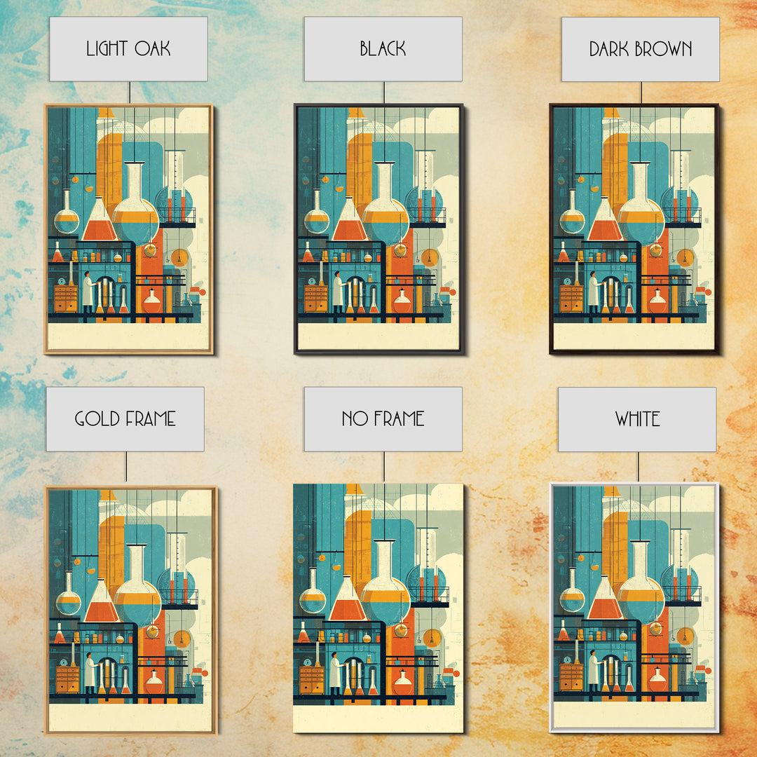 Towering Science Lab Glassware Wall Art, Midcentury Modern Canvas Print, Retro Chemistry Poster, Atomic Office Decor, MCM Art