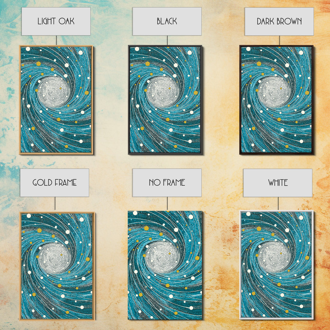 Turquoise Spiral Galaxy Wall Art, Cosmic Abstract Art Print, Modern Geometric Wall Decor, Space Poster, Blue Gold Decor Gift