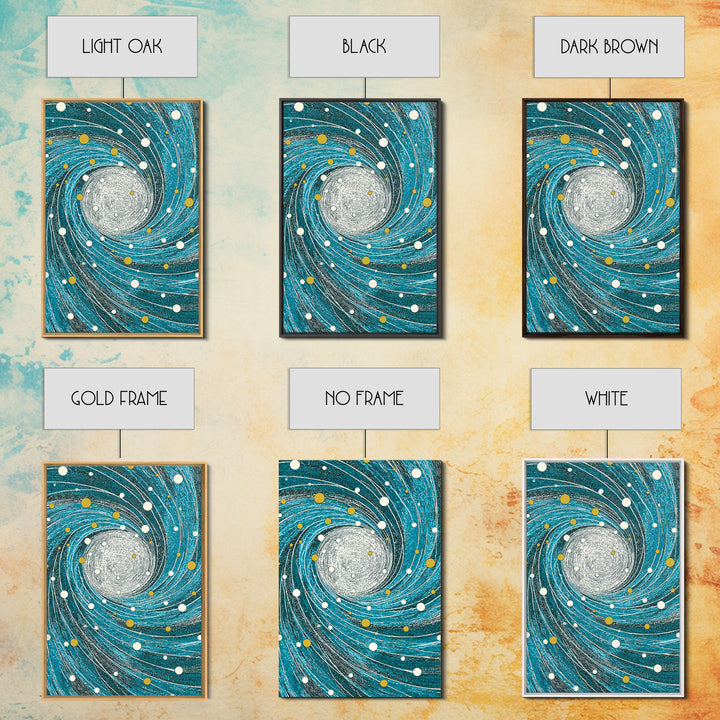 Turquoise Spiral Galaxy Wall Art, Cosmic Abstract Art Print, Modern Geometric Wall Decor, Space Poster, Blue Gold Decor Gift