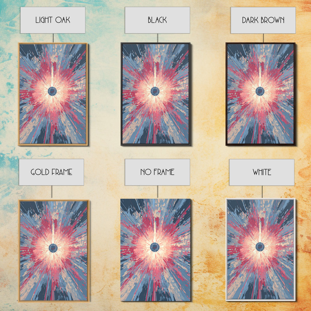 Pink Blue Exploding Starburst With Soft Rays Canvas Print, Modern Abstract Art, Colorful Wall Art, Trendy Home Office Decor