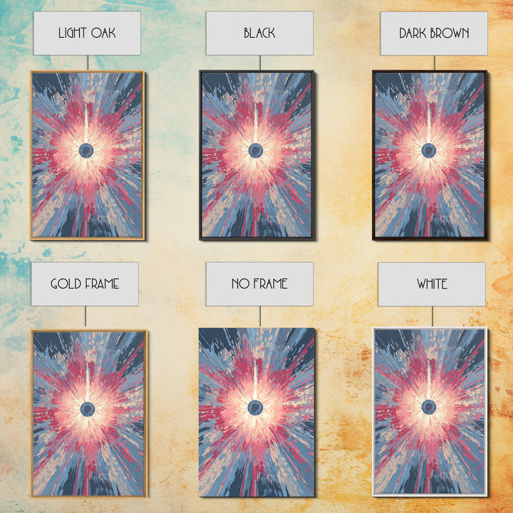 Pink Blue Exploding Starburst With Soft Rays Canvas Print, Modern Abstract Art, Colorful Wall Art, Trendy Home Office Decor