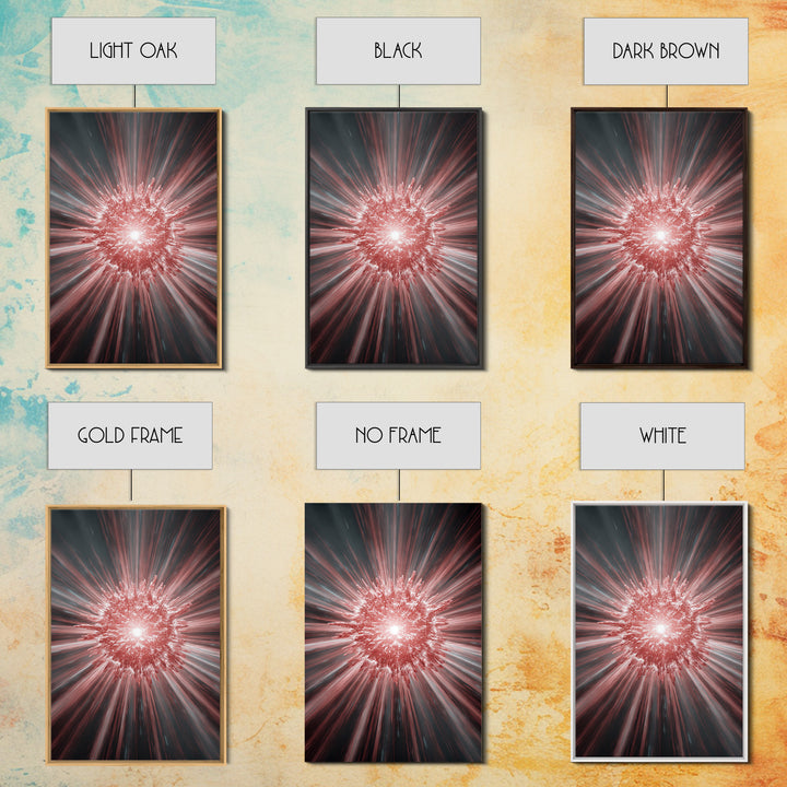 Red White Cosmic Energy Explosion Wall Art, Modern Digital Art, Abstract Space Poster, Statement Wall Decor, Large Canvas Print