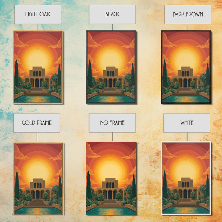 Art Deco Villa Sunset Canvas Print, Midcentury Modern Wall Art, Orange Sun Poster, Tropical Garden Living Room Decor Print
