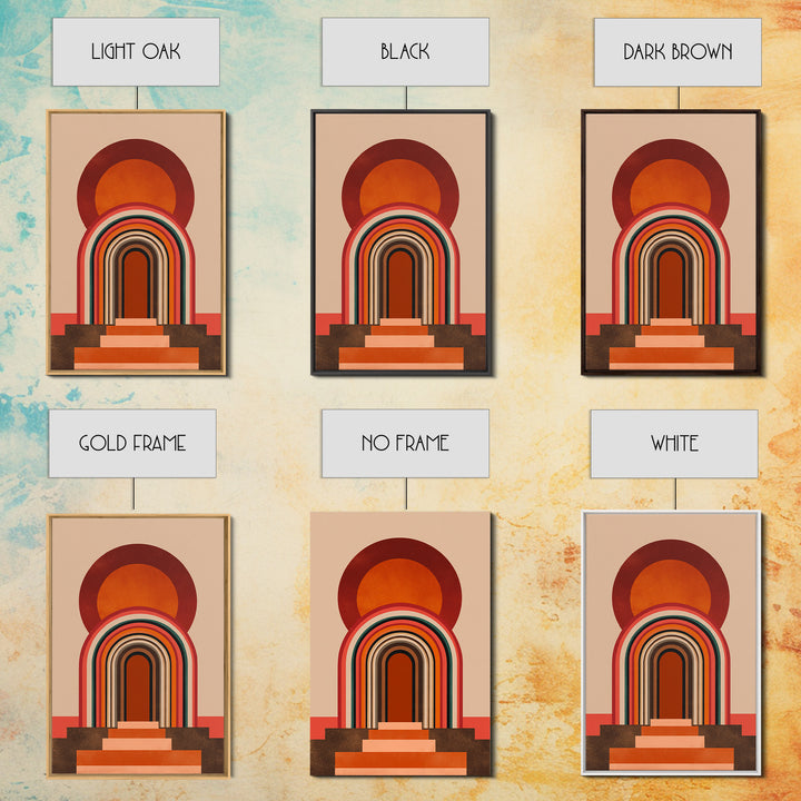 Layered Rainbow Arch Doorway Wall Art, Midcentury Abstract Poster, Geometric Wall Decor, 70s Art Print, Warm Orange MCM Style