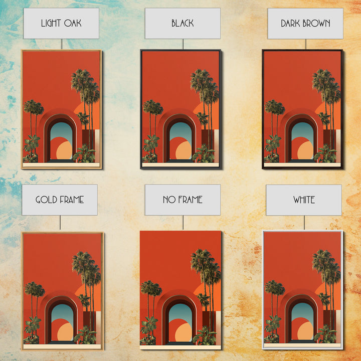 Red Orange Palm Springs Portal Wall Art, Retro Desert Print, Midcentury Modern Decor, Tropical Wall Decor, Bold MCM Poster