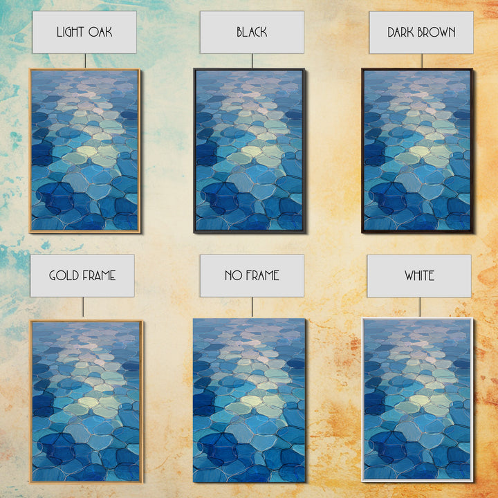 Blue Mosaic Water Path, Framed Canvas Print, Abstract Wall Art, Coastal Modern Decor, Calm Geometric Art For Bedroom And Home