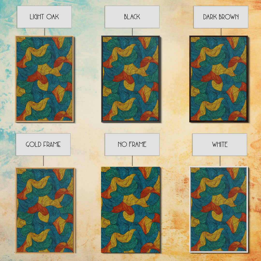 Textured Teal Rust Ribbon Abstract Wall Art, Mid Century Modern Art Print, Retro Pattern Home Office Decor For Living Room