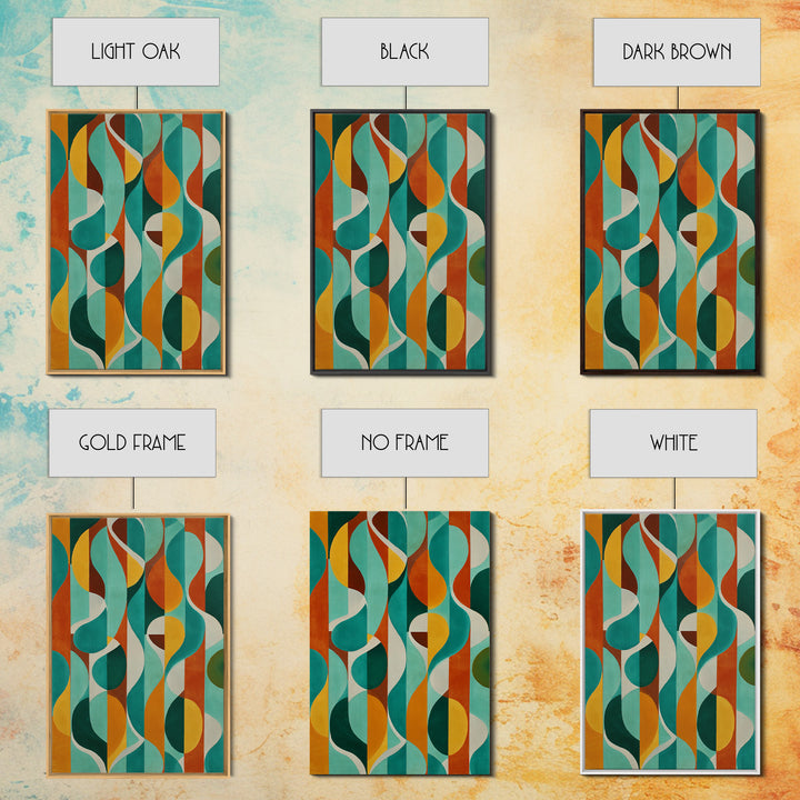 Teal Orange Circle Stripe Canvas Print, Mid Century Modern Wall Art, Bold Geometric Abstract Living Room Retro Home Decor