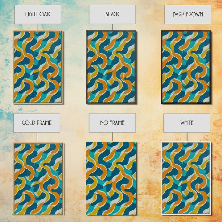 Wavy Teal Gold Ribbon Abstract Wall Art, Mid Century Modern Canvas Print, Retro Geometric Pattern Bedroom Living Room Decor